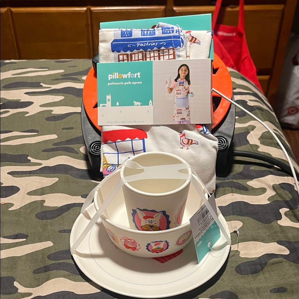 Pillowfort Kids Dining Set with Apron - Red, Blue, White - Picture 1 of 1